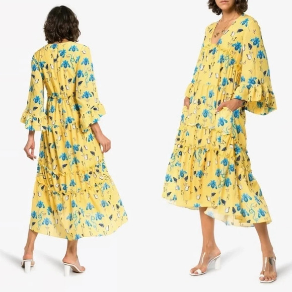 Borgo De Nor Iris Yellow Floral Print High Low Dress Butterfly Size UK 6 US 2 - Picture 16 of 16